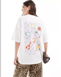 Boyfriend fit t-shirt with dinner back graphic in cream